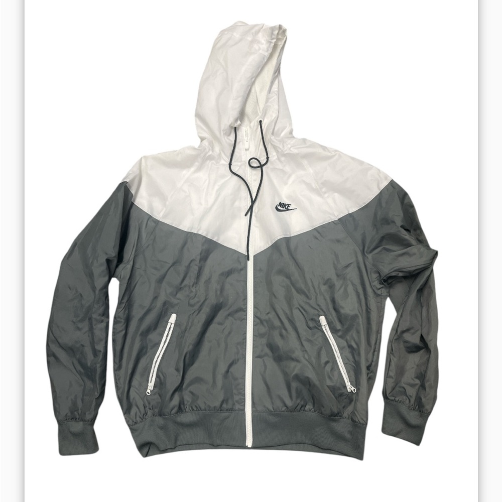 Nike White and Gray Windbreaker Jacket